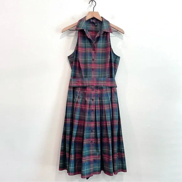 Sleeveless Plaid Button Down Dress