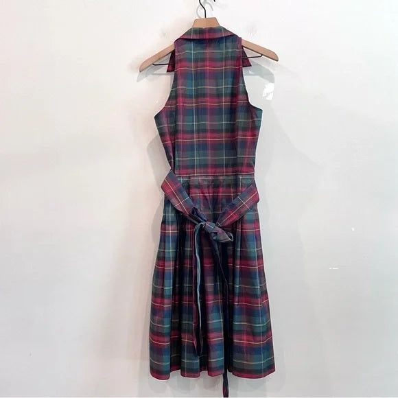 Sleeveless Plaid Button Down Dress