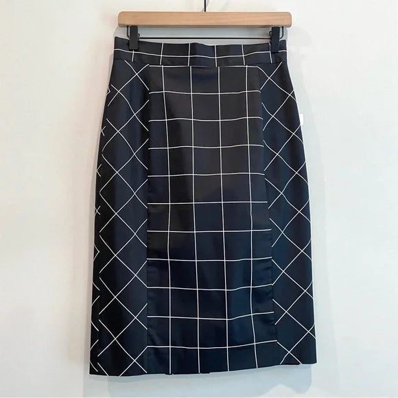 Windowpane Plaid Pencil Skirt