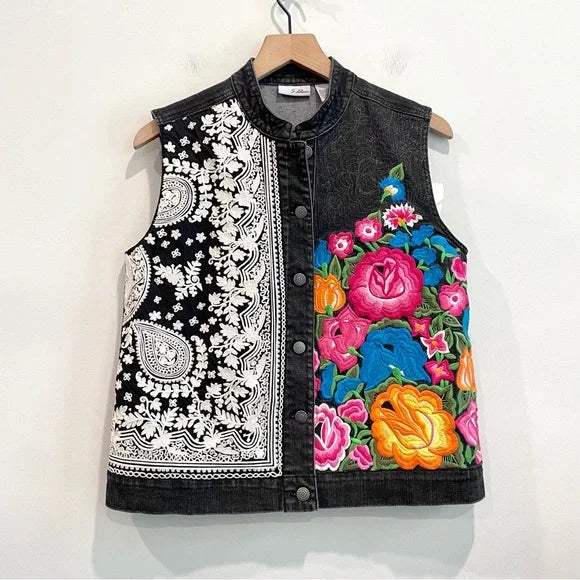 Floral Embroidered Denim Vest