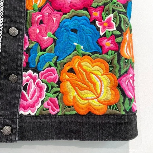 Floral Embroidered Denim Vest