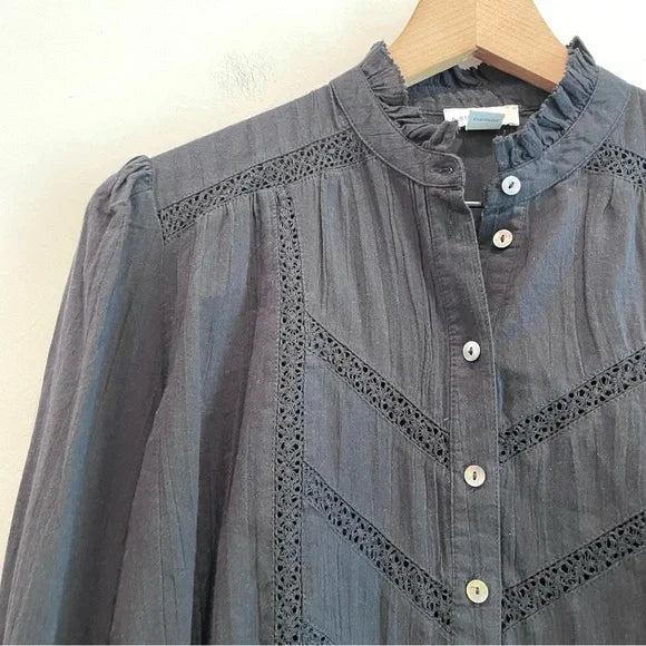 Lace Inset Ruffle Button Down Top