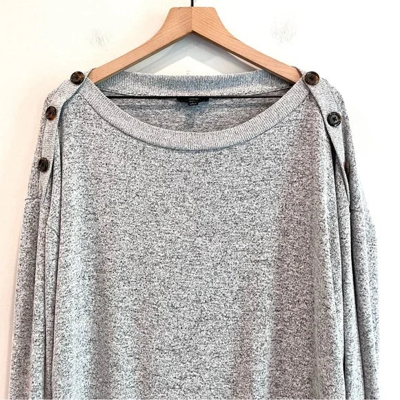 Marled Knit Button Shoulder Sweater