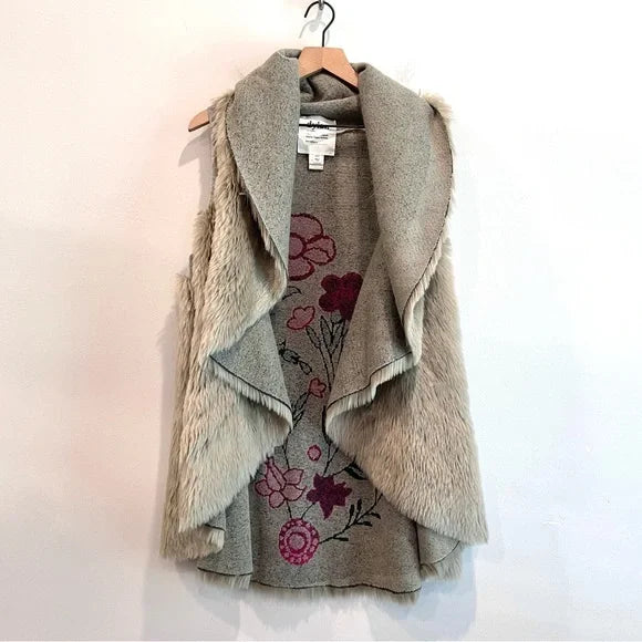 Faux Fur Floral Reversible Vest Jacket