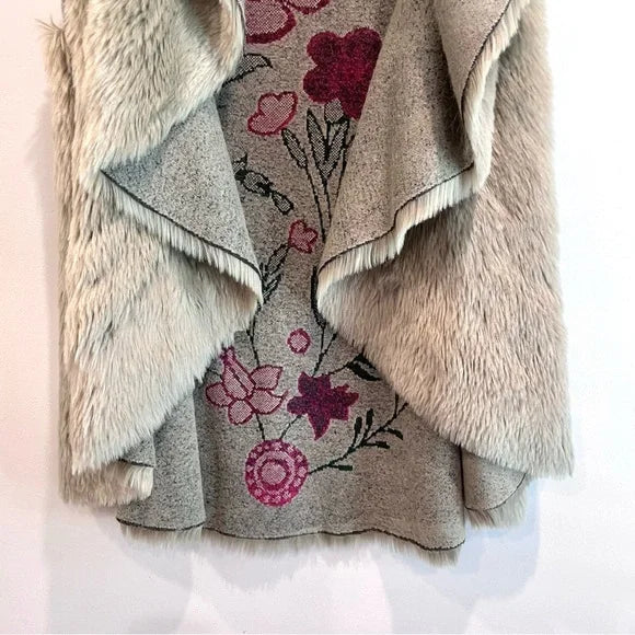 Faux Fur Floral Reversible Vest Jacket