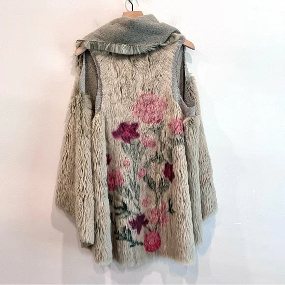 Faux Fur Floral Reversible Vest Jacket