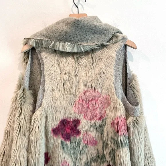 Faux Fur Floral Reversible Vest Jacket