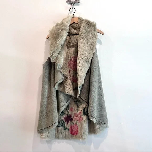 Faux Fur Floral Reversible Vest Jacket