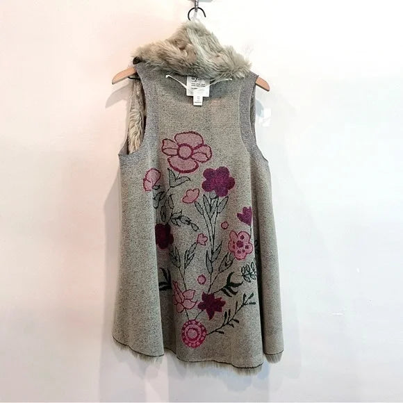 Faux Fur Floral Reversible Vest Jacket