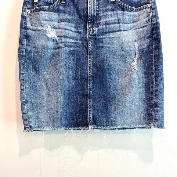 Distressed Pencil Jean Skirt