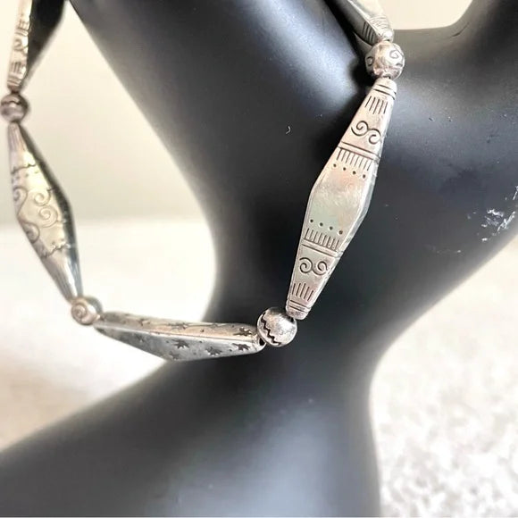 Skinny Bar Etched Silver Bracelet