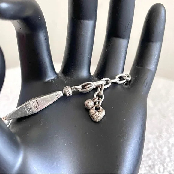 Skinny Bar Etched Silver Bracelet