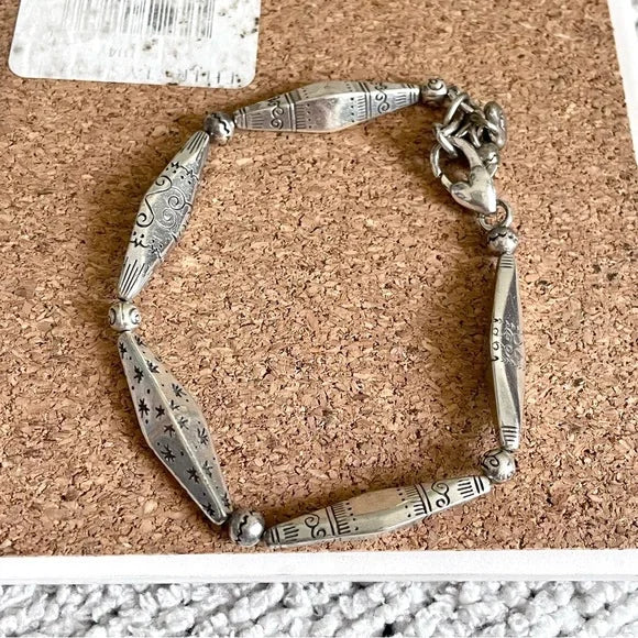 Skinny Bar Etched Silver Bracelet