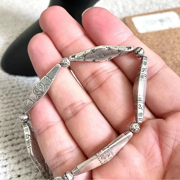 Skinny Bar Etched Silver Bracelet