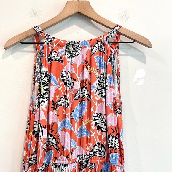 Floral Leaf Ruffle Hem Dress