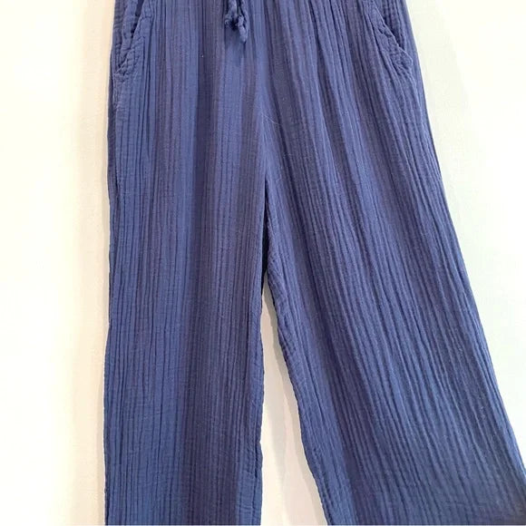 Tassel Trim Crop Gauze Pants