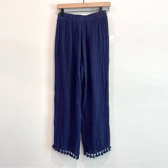 Tassel Trim Crop Gauze Pants