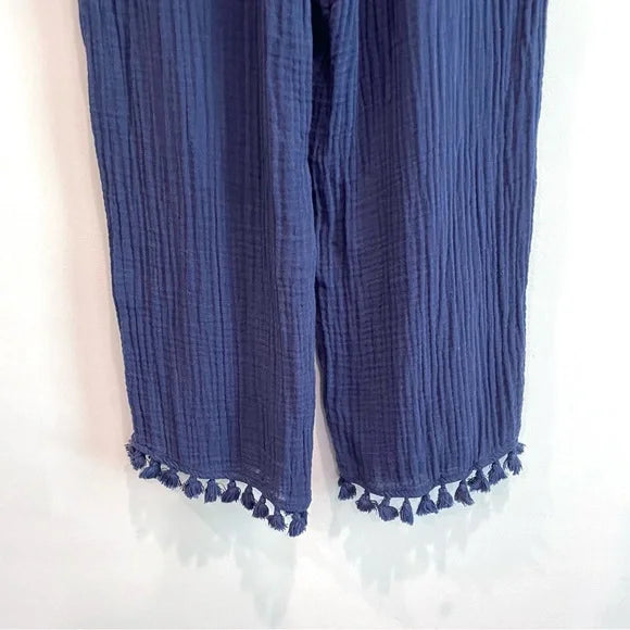 Tassel Trim Crop Gauze Pants