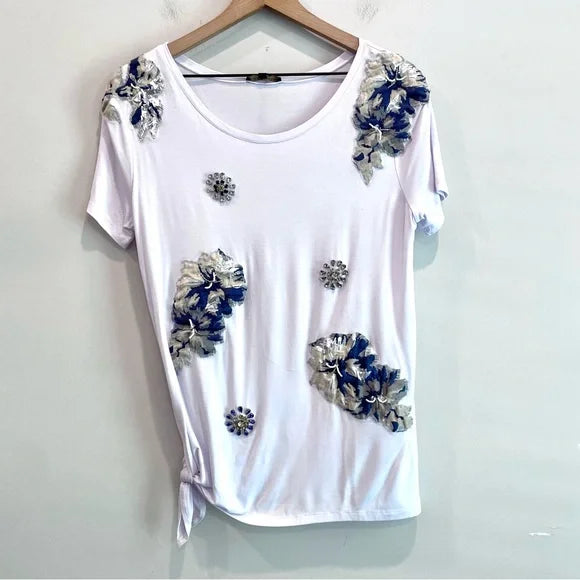 Appliqué Beaded Side Tie Tee