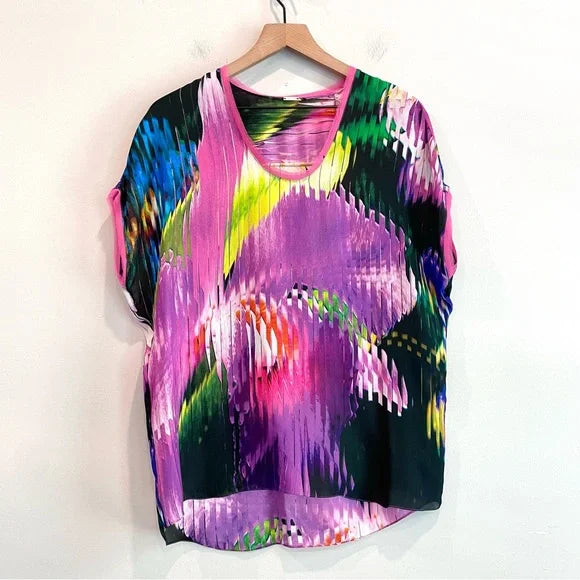 Abstract Floral Silk Top