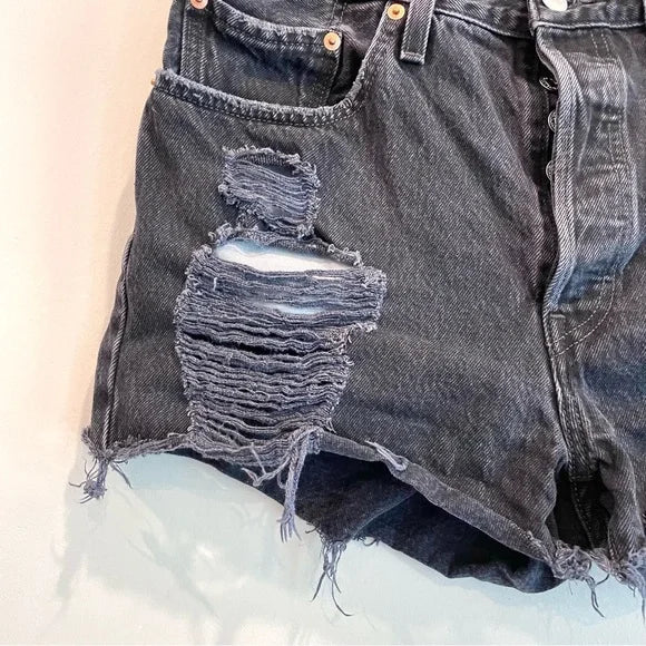 Distressed Buttonfly Jean Shorts