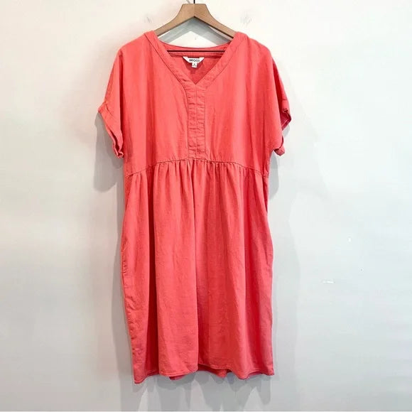 Linen Blend V-Neck Dress