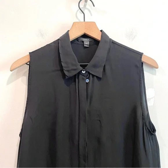 Sleeveless Silk Button Down Top