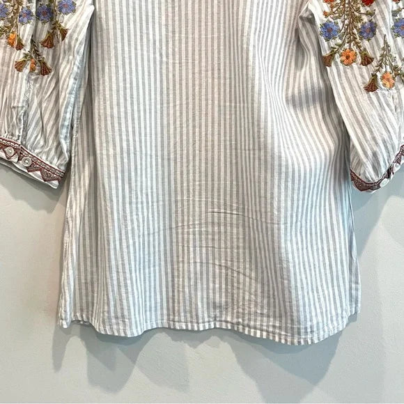 Striped Embroidered Button Down Top