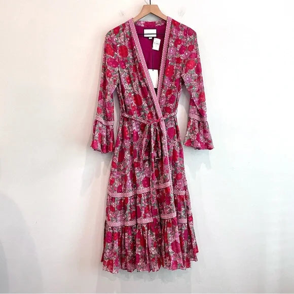 Floral Bell Sleeve Midi Wrap Dress