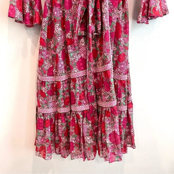 Floral Bell Sleeve Midi Wrap Dress