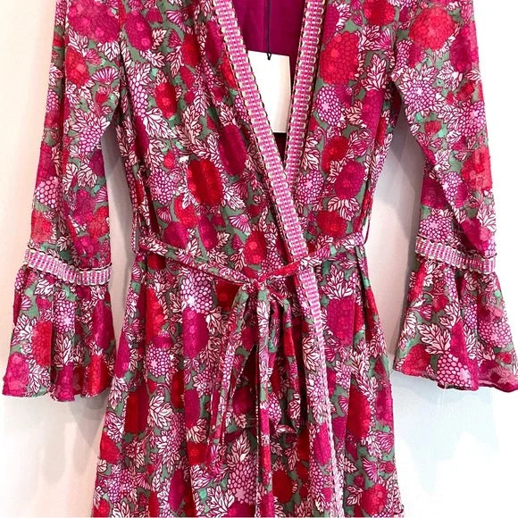 Floral Bell Sleeve Midi Wrap Dress