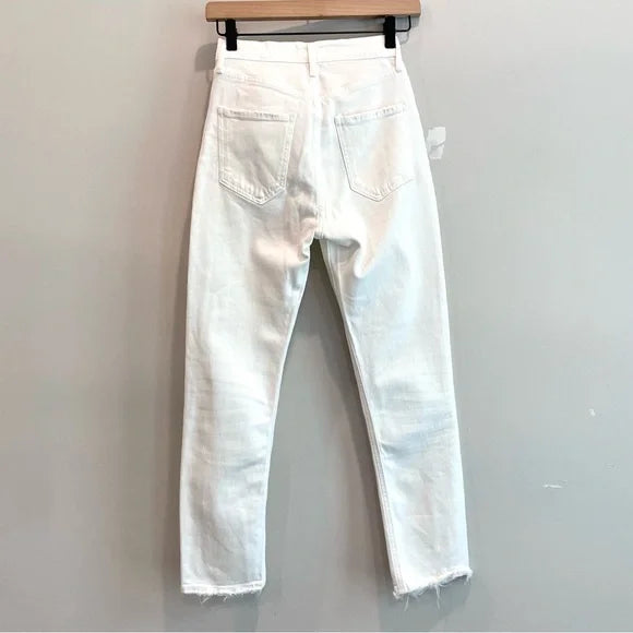 Frayed Hem Crop Button Fly Jeans