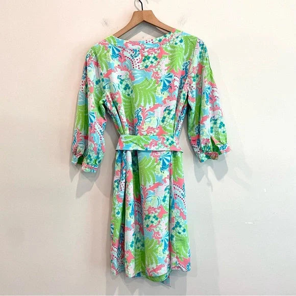 3/4 Sleeve Surf Coral Silk Dress