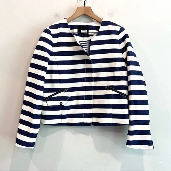 Striped Zip Front Moto Blazer Jacket