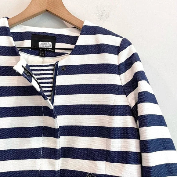 Striped Zip Front Moto Blazer Jacket