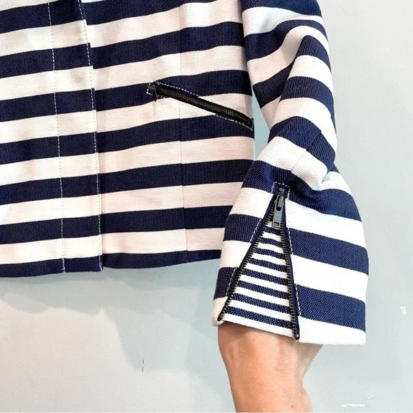 Striped Zip Front Moto Blazer Jacket