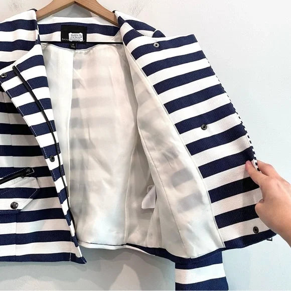 Striped Zip Front Moto Blazer Jacket