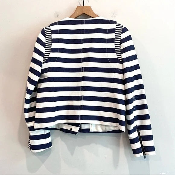 Striped Zip Front Moto Blazer Jacket