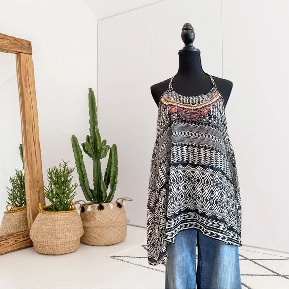 Geometric Beaded Swing Tank Top