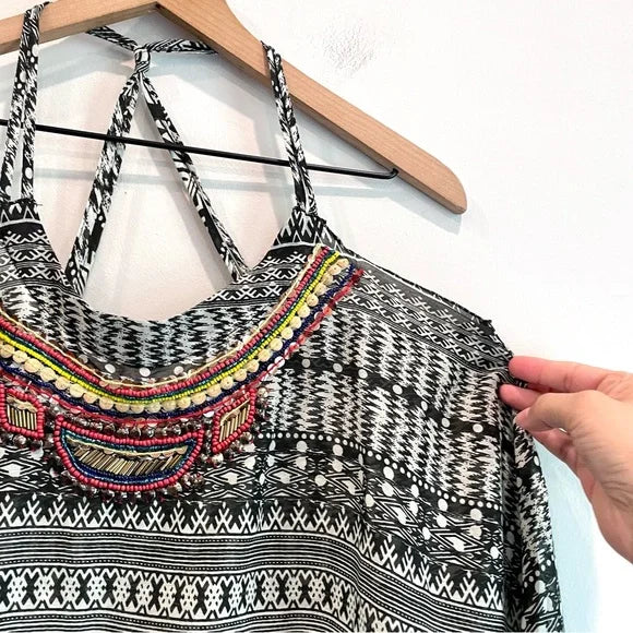 Geometric Beaded Swing Tank Top