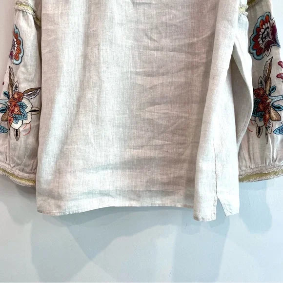 Linen Floral Embroidered Sleeve Top