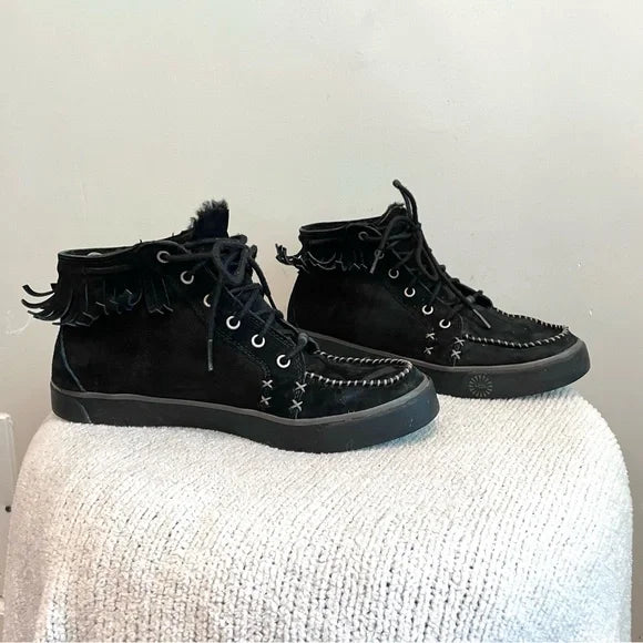 Fringe Suede Lace Front Sneakers