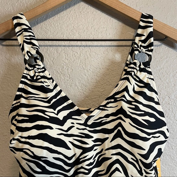 Zebra Print Ring Strap Tankini Swim Top