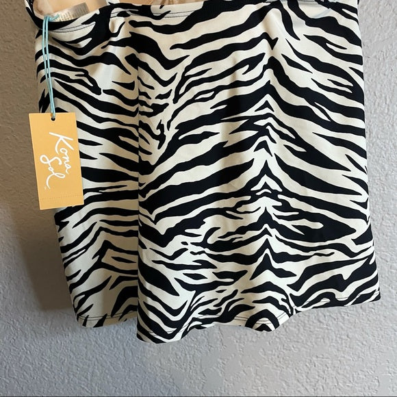 Zebra Print Ring Strap Tankini Swim Top