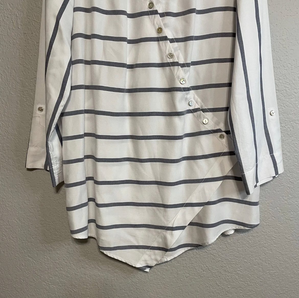 Striped Asymmetrical Button Wrap Tunic