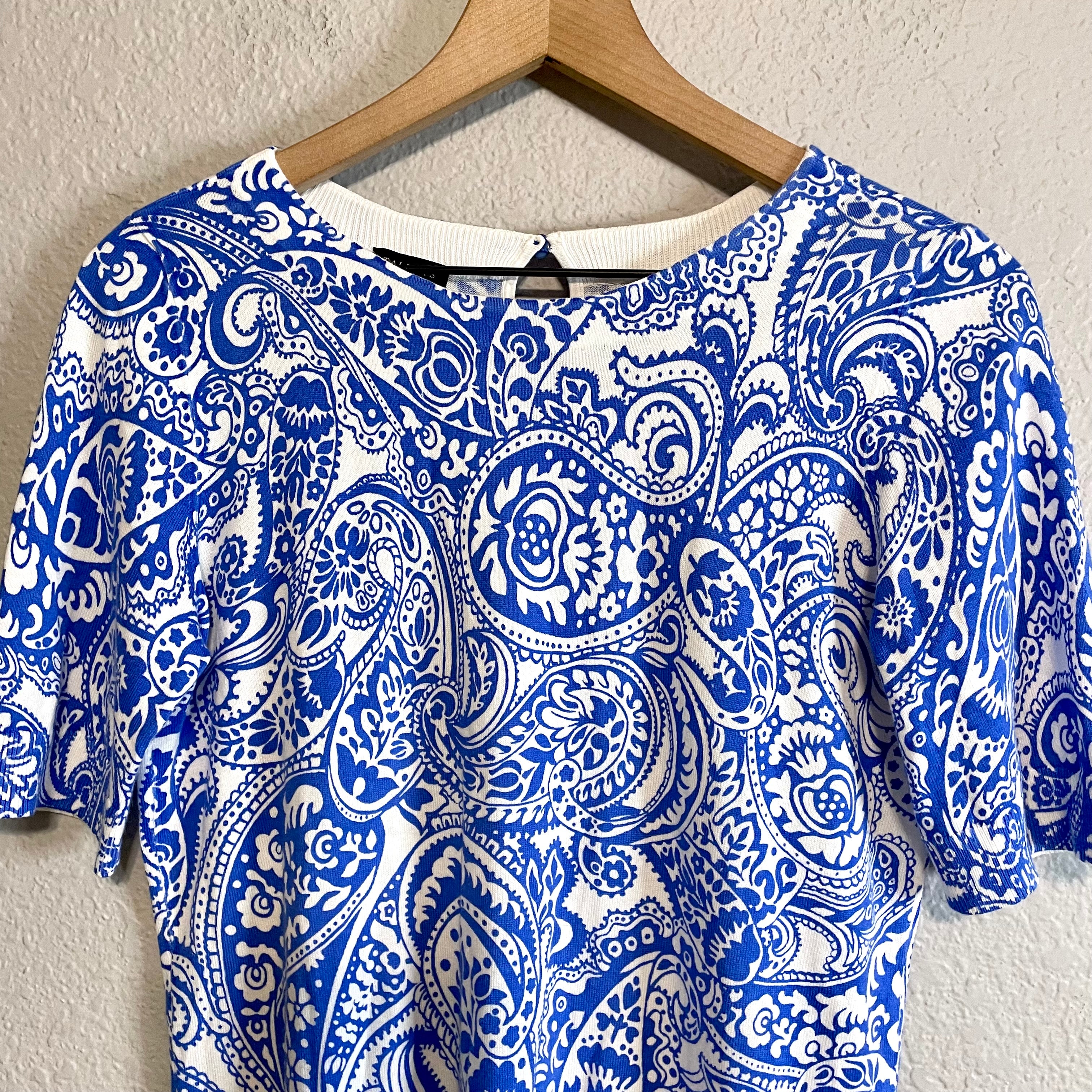 Paisley Short Sleeve Sweater Blouse