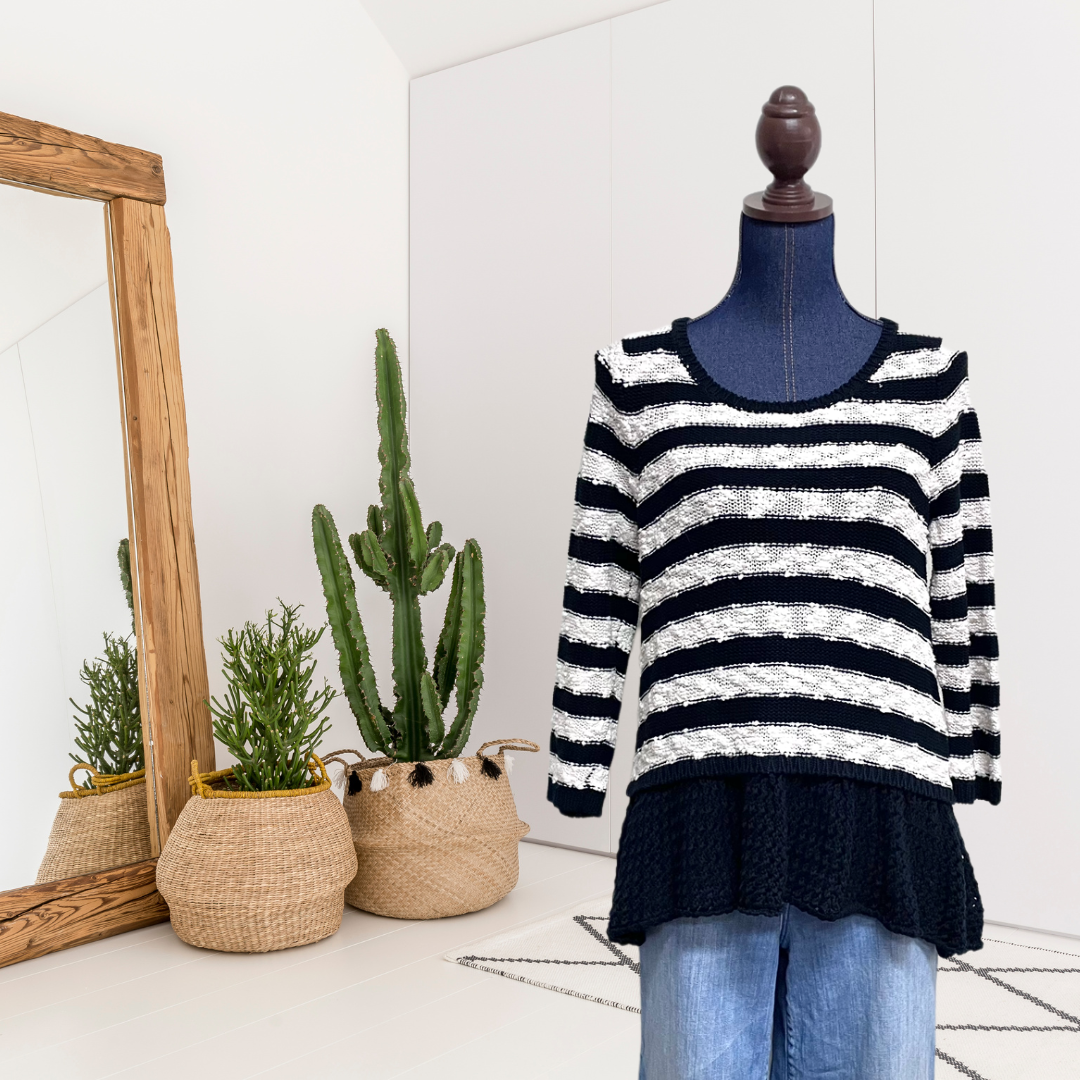 Striped Crochet Hem Sweater