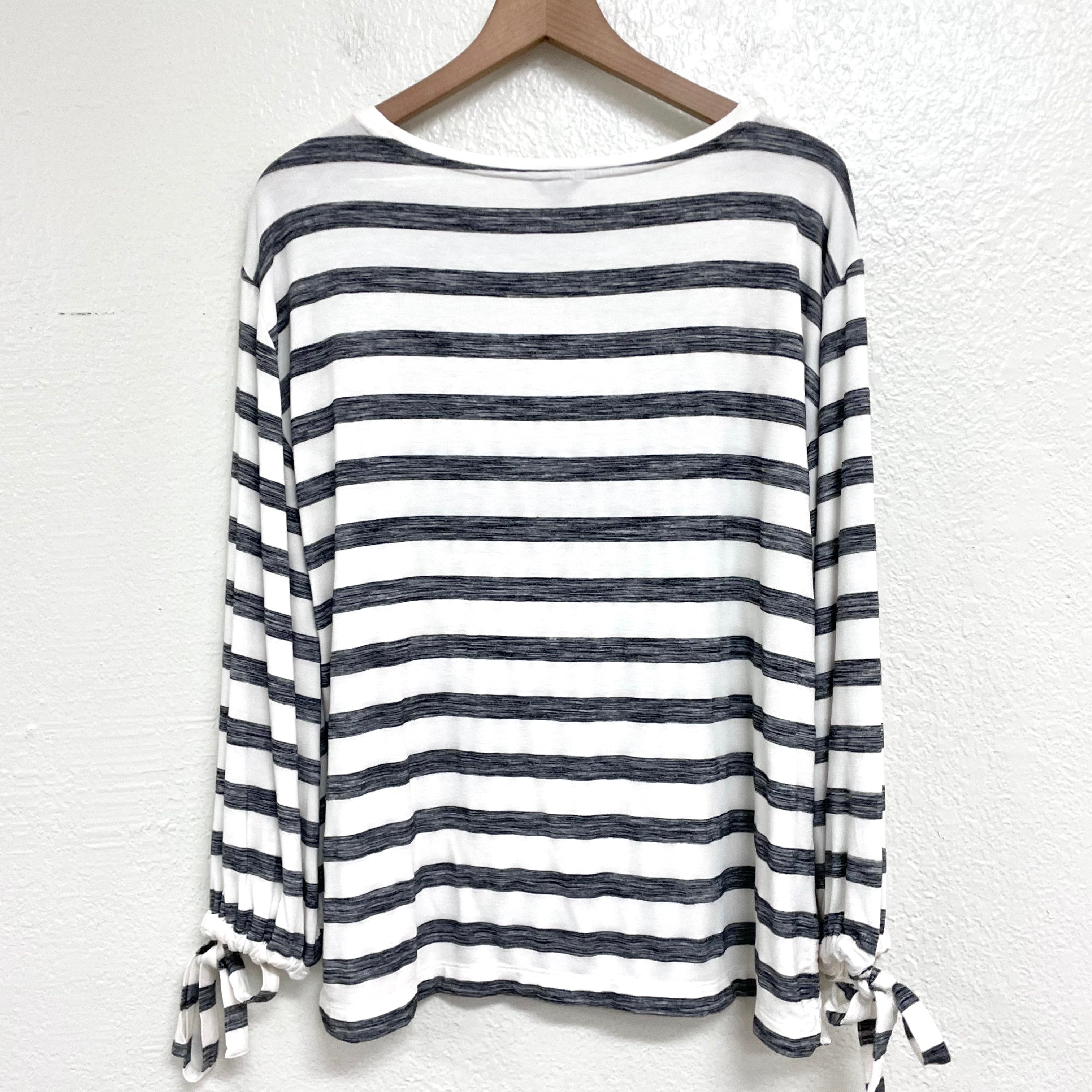 Striped Bow Sleeve Top