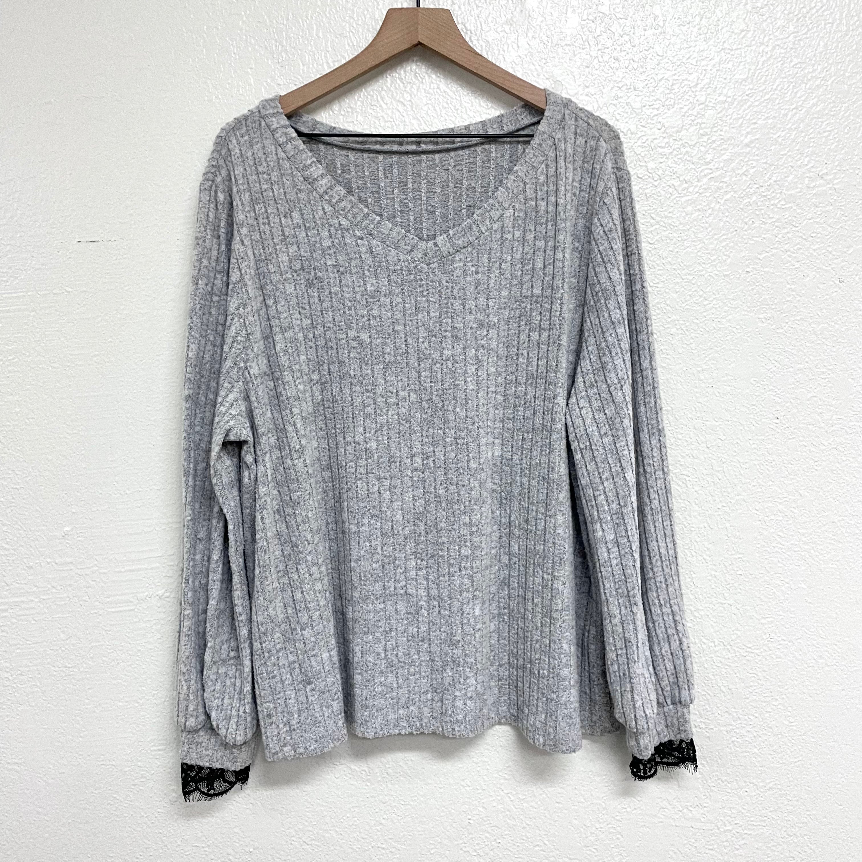 Ribbed Lace Trim Sweater