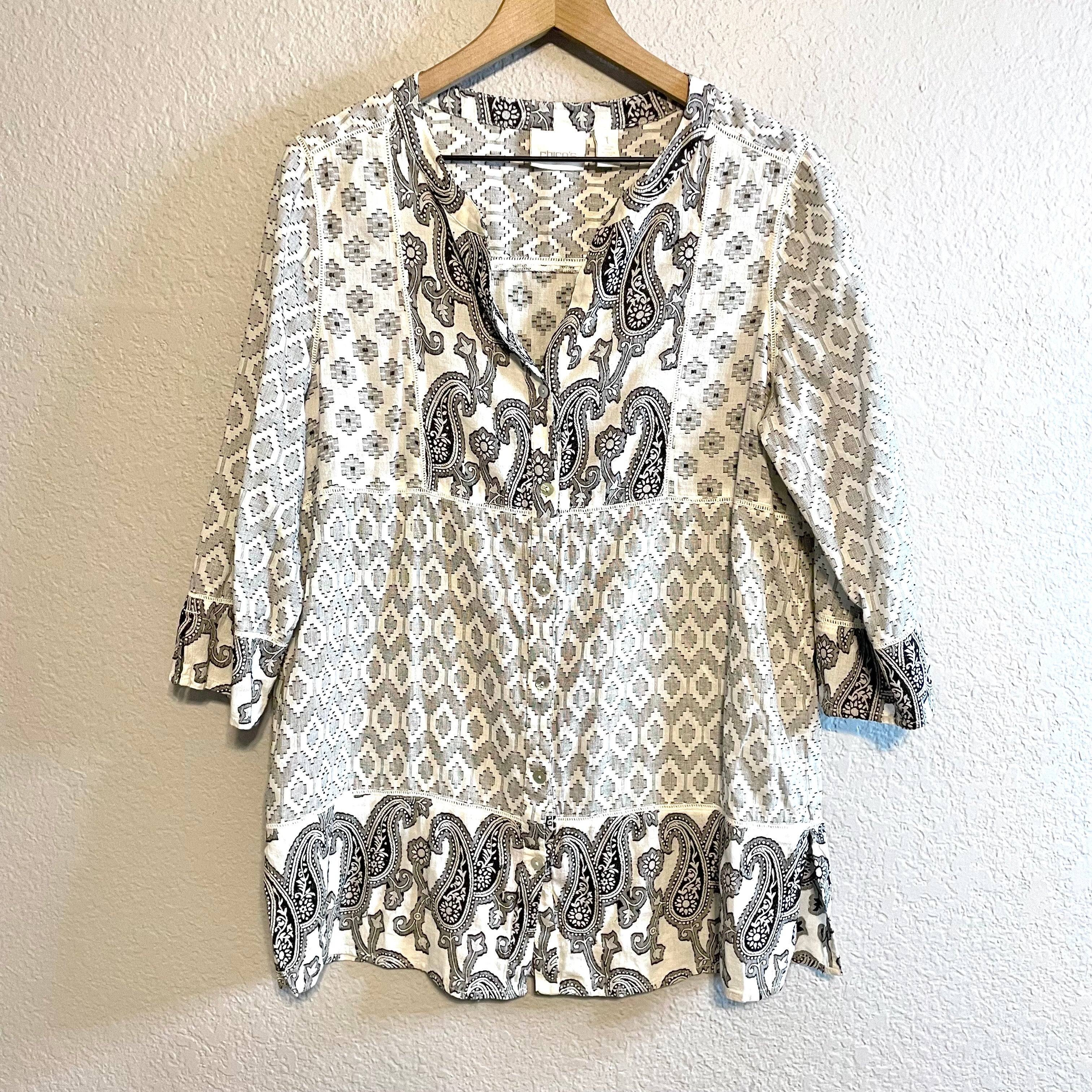 Paisley Geometric Button Up Top